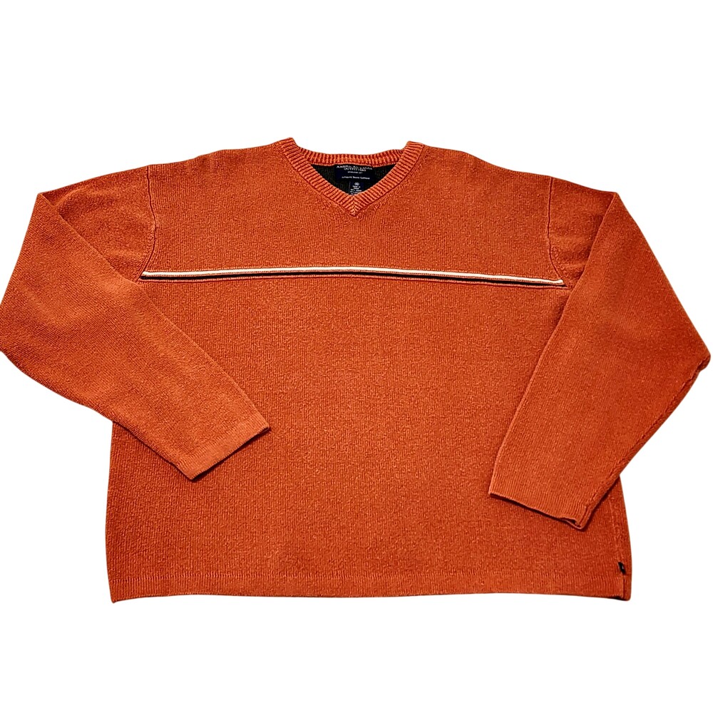 American Eagle Outfitters Sweater Mens XL Orange Stripe V Neck Knit Casual